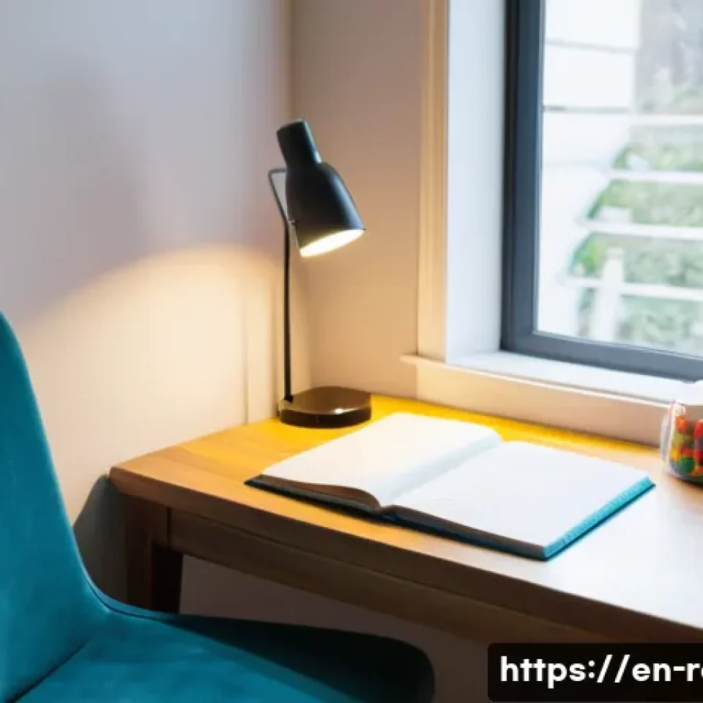 공인중개사 시험을 위한 집중력 향상 기법 - A cozy, well-organized home study nook bathed in soft natural light from a nearby window, featuring ...