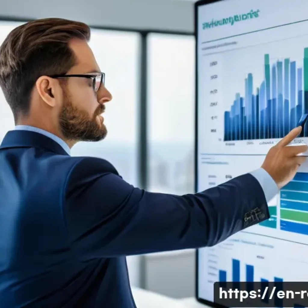 공인중개사와 부동산 시장 변화의 분석적 접근 방법 - A professional real estate agent analyzing a large digital touchscreen displaying detailed local mar...