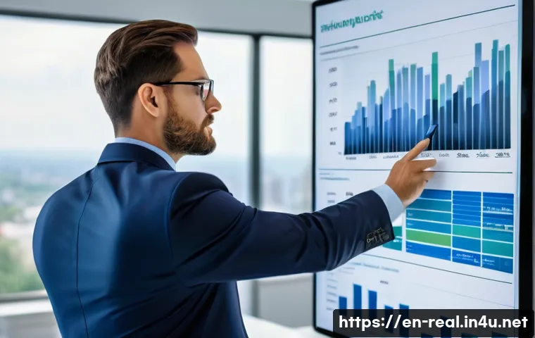 공인중개사와 부동산 시장 변화의 분석적 접근 방법 - A professional real estate agent analyzing a large digital touchscreen displaying detailed local mar...