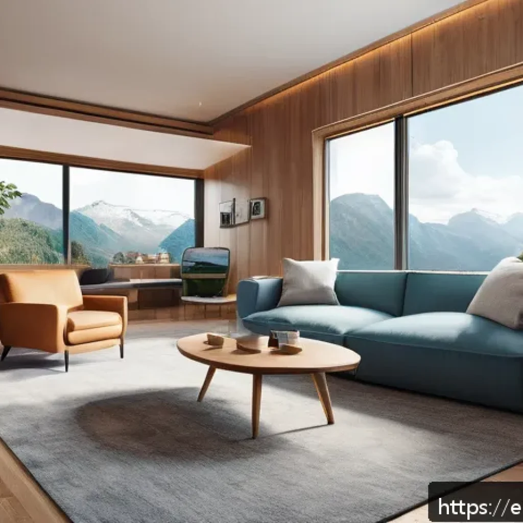 공인중개사와 최신 부동산 기술 적용 사례 - A modern living room showcasing a virtual reality home tour experience: a young professional wearing...