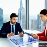 Home 22 공인중개사와 부동산 세무사 협업 - A professional real estate agent and a tax advisor collaborating in a modern office setting, reviewi...