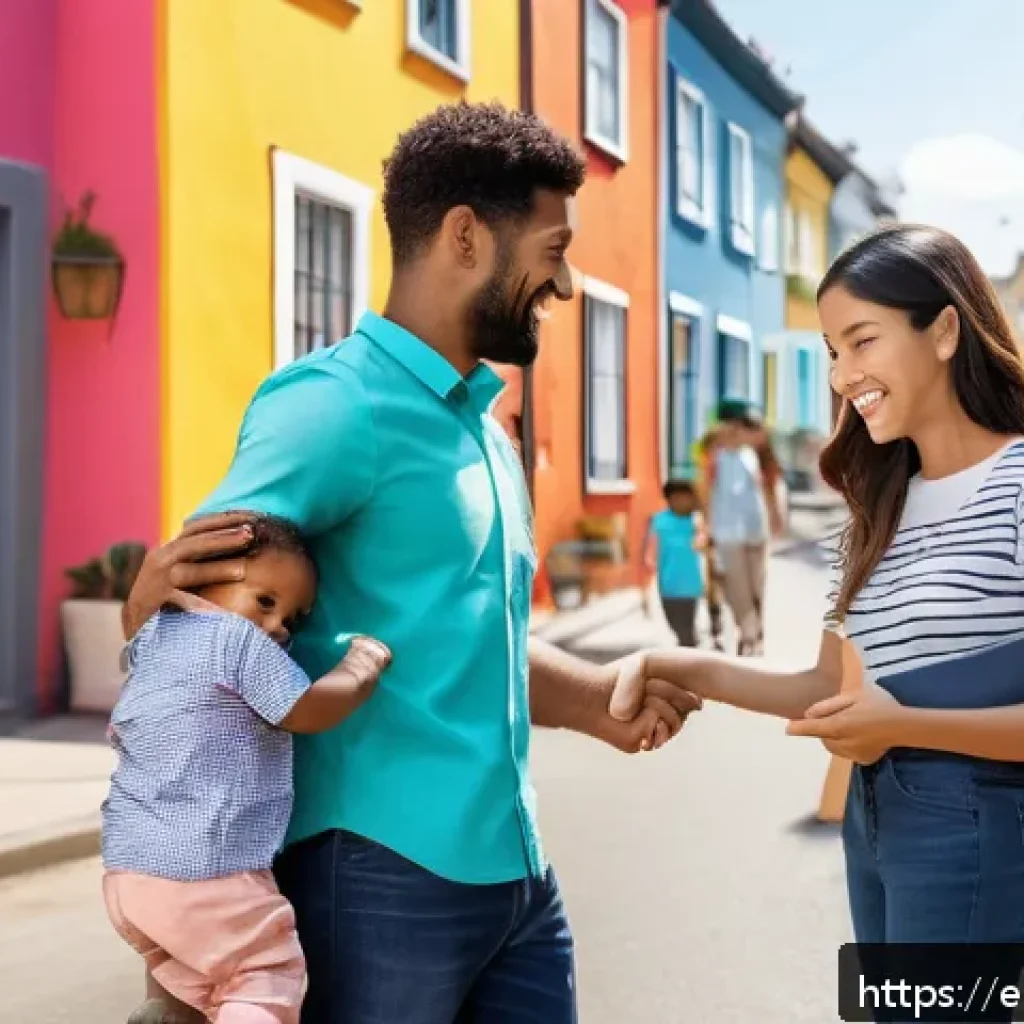 공인중개사와 부동산 관련 사회적 영향의 분석적 접근 - A diverse real estate agent warmly welcoming a young family with a toddler wearing a diaper into a v...