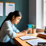 Home 20 공인중개사 시험 대비 학습 전략과 관련된 효과적인 방법 - A modern, cozy study room with a young adult sitting at a clean wooden desk, surrounded by neatly or...