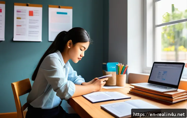 공인중개사 시험 대비 학습 전략과 관련된 효과적인 방법 - A modern, cozy study room with a young adult sitting at a clean wooden desk, surrounded by neatly or...