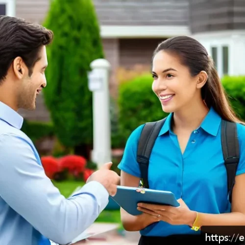 Home 31 공인중개사와 부동산 컨설턴트 차이 - A professional real estate agent showing a modern suburban house to a young couple, wearing business...